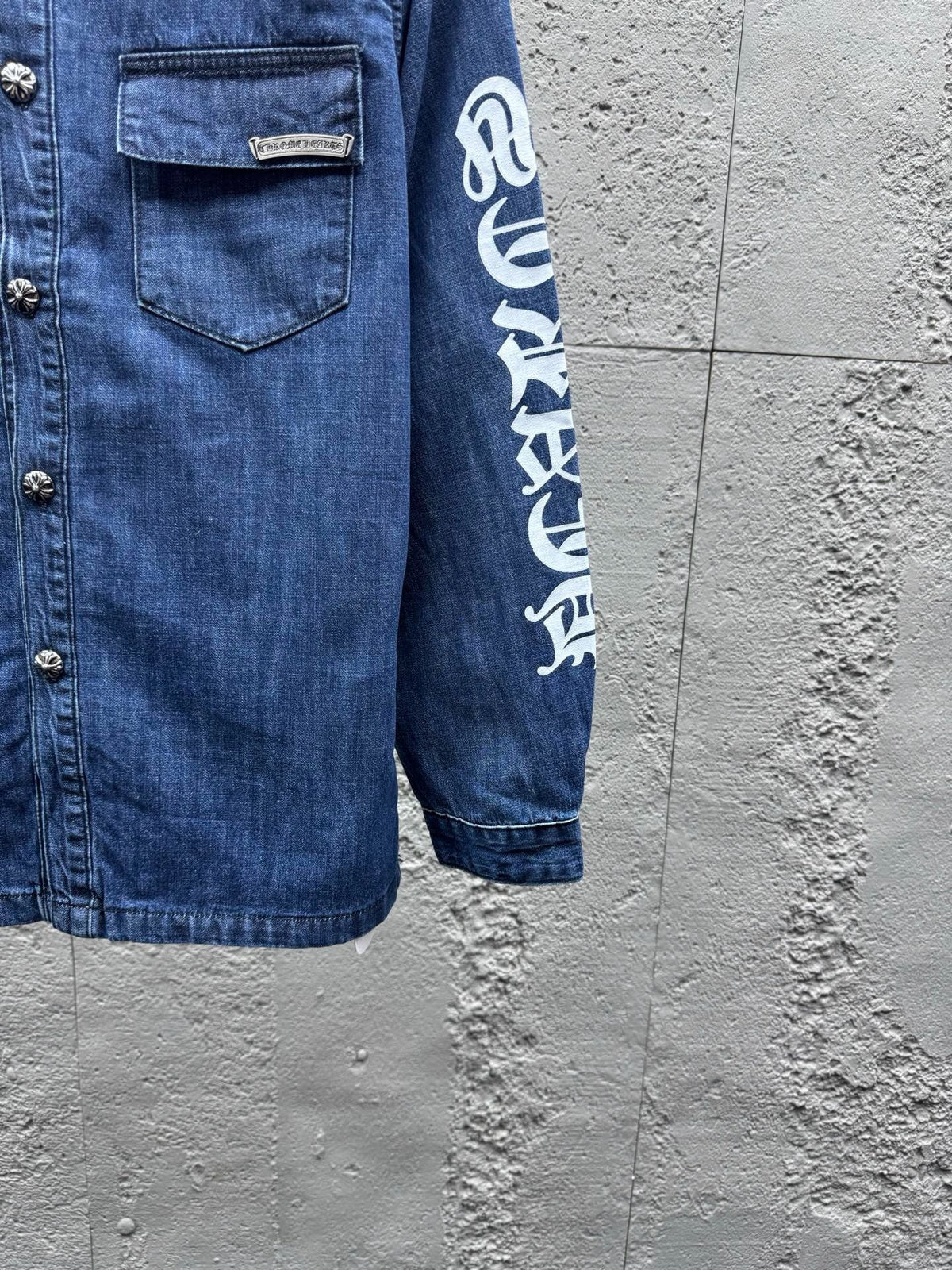 Blue Denim Sleeve Print Overshirt - Men's