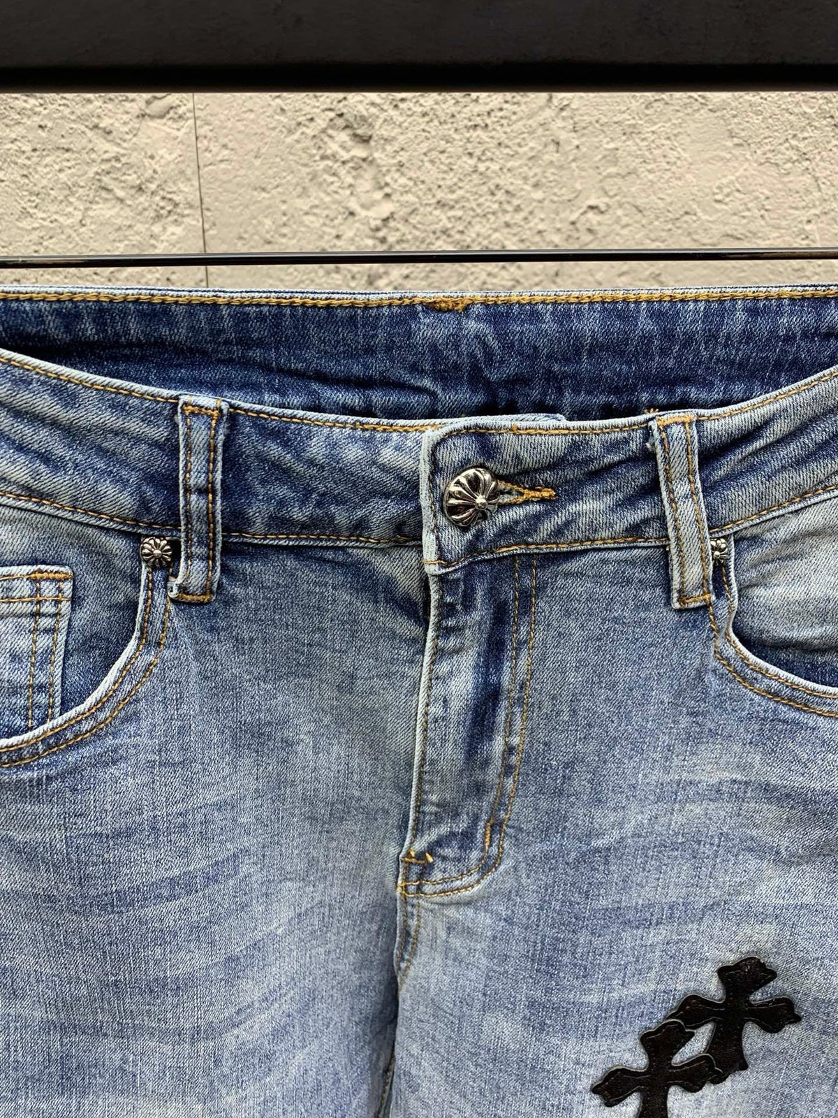 Blue Denim Cross Patch Straight - Men's