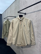 Beige Cotton Plain Long-Sleeve - Men's