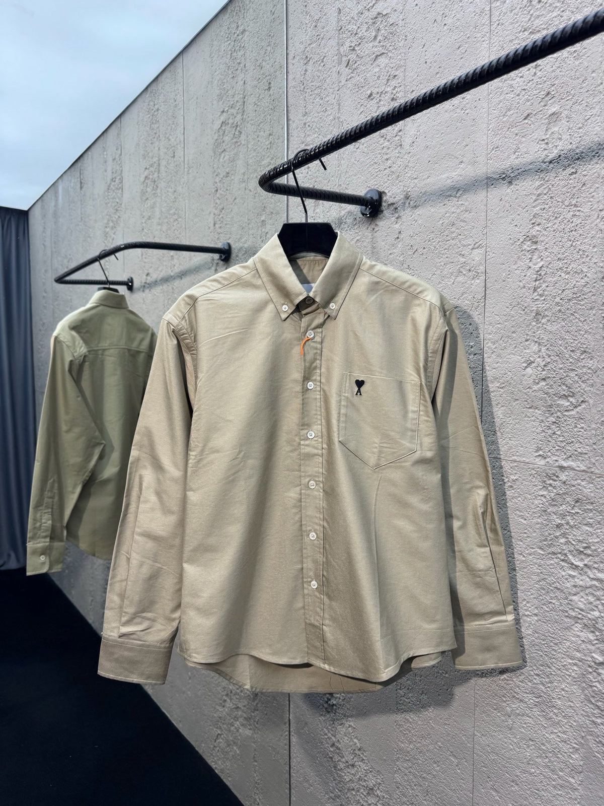 Beige Cotton Plain Long-Sleeve - Men's