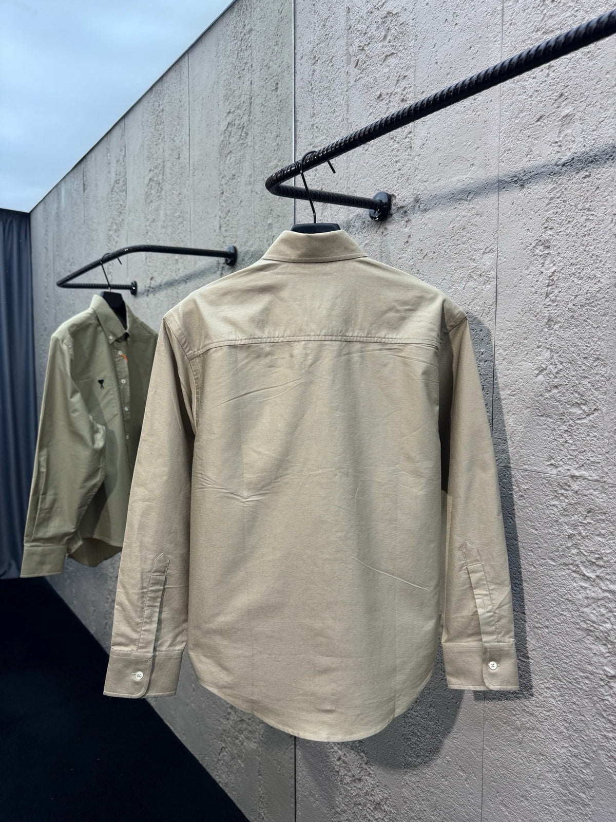 Beige Cotton Plain Long-Sleeve - Men's