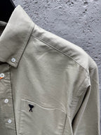 Beige Cotton Plain Long-Sleeve - Men's