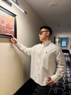 Beige Cotton Plain Long-Sleeve - Men's