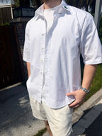 Blue Cotton Plain Short-Sleeve - Men's