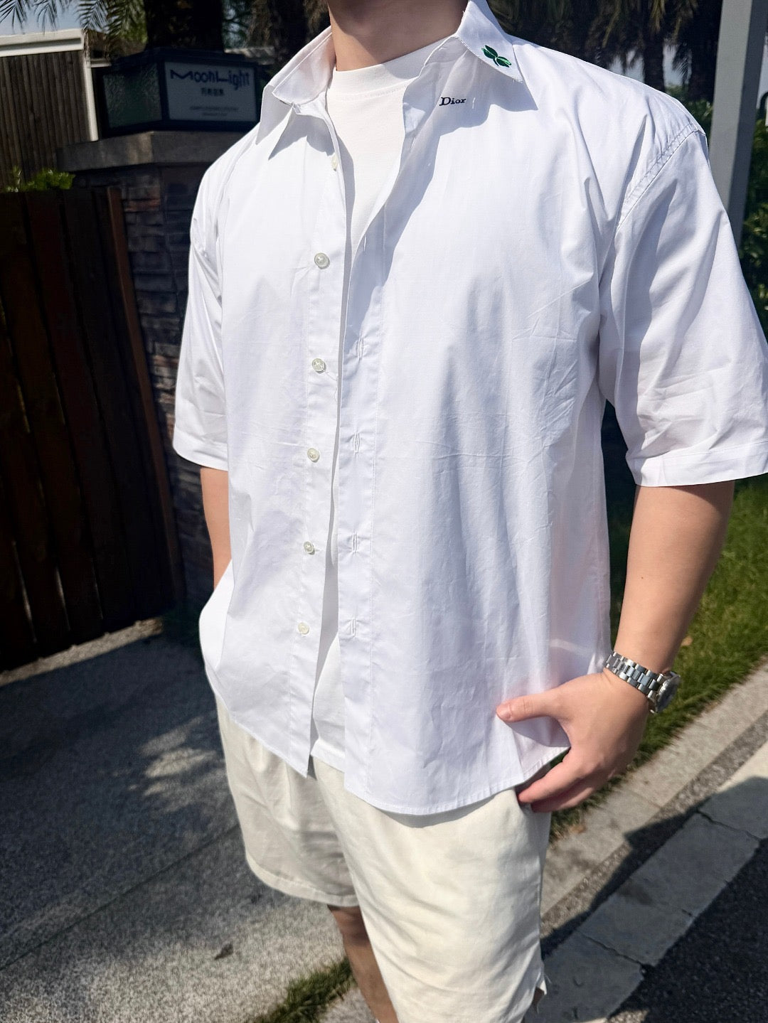 Blue Cotton Plain Short-Sleeve - Men's