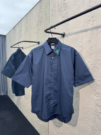 Blue Cotton Plain Short-Sleeve - Men's