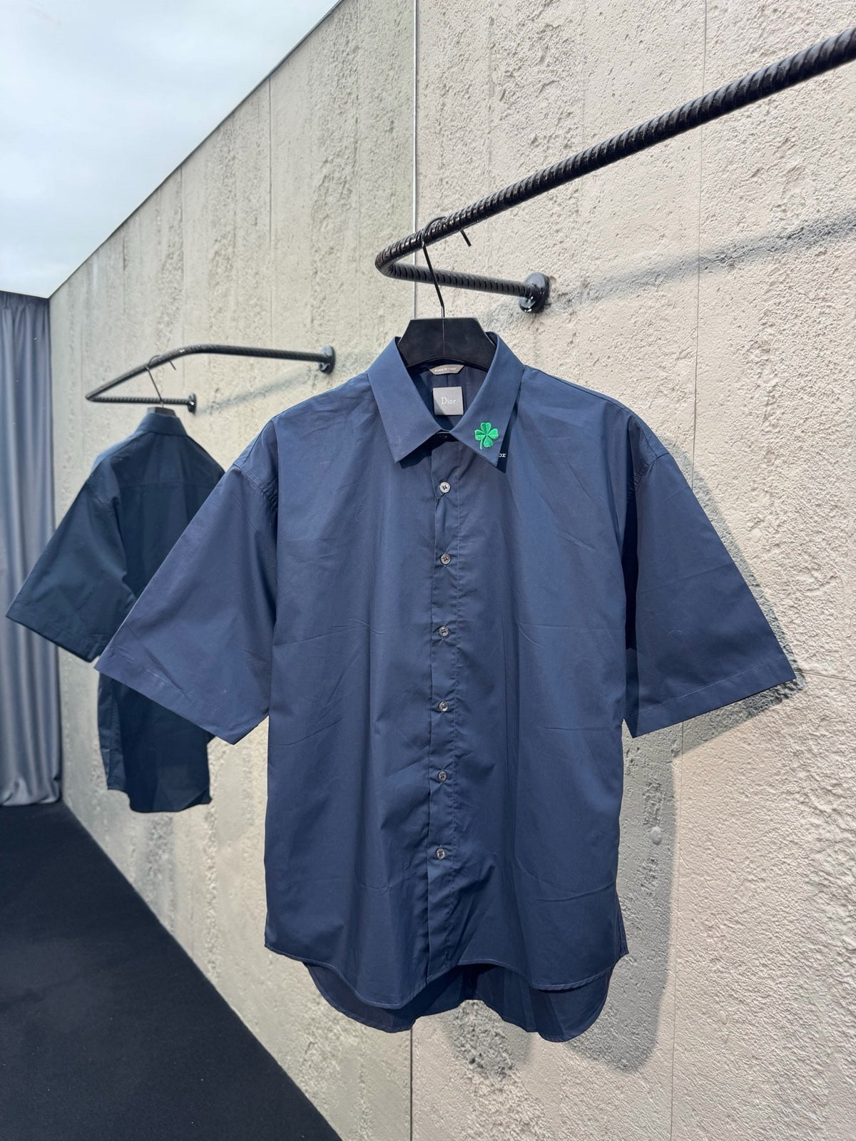 Blue Cotton Plain Short-Sleeve - Men's