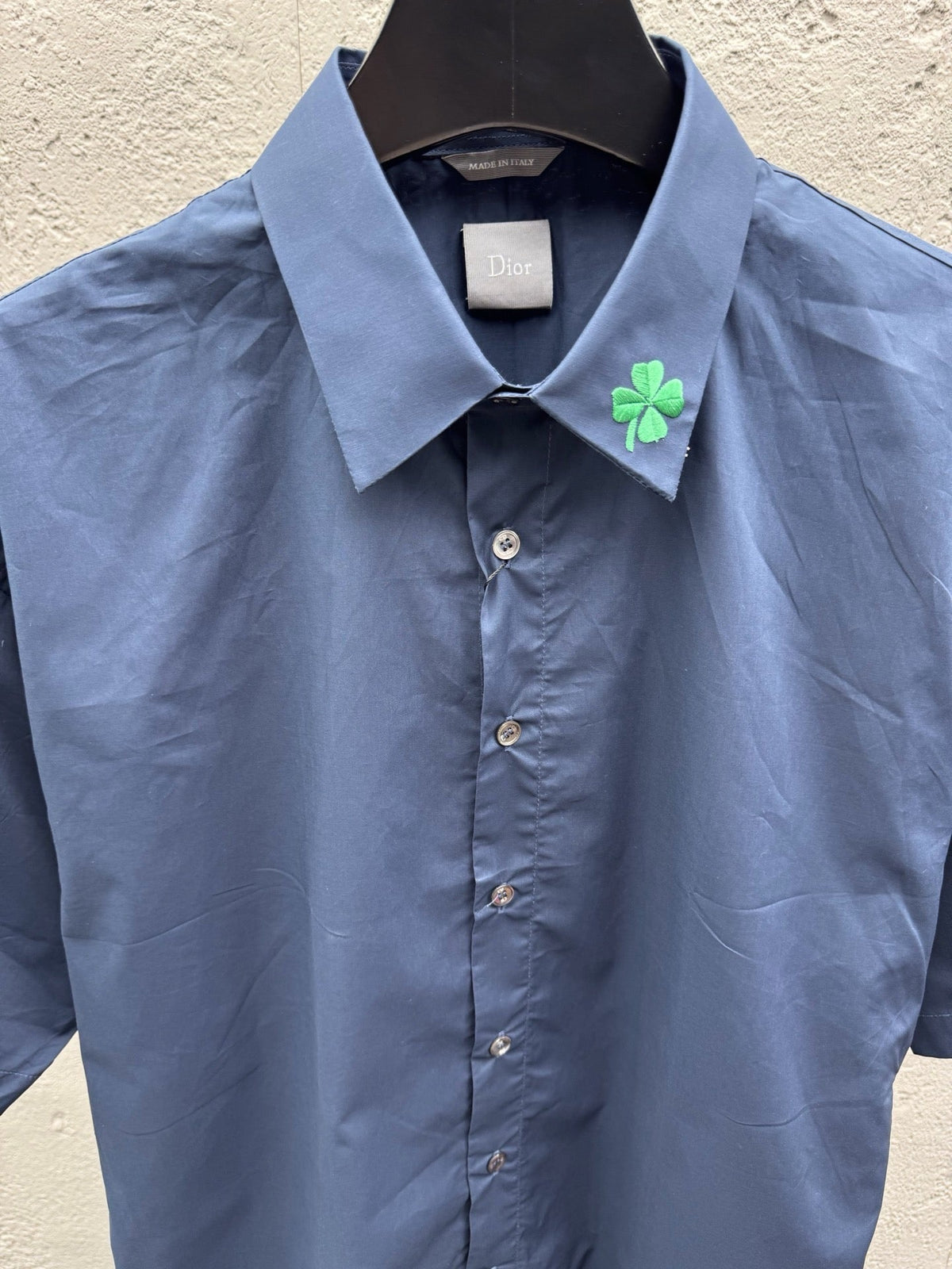 Blue Cotton Plain Short-Sleeve - Men's