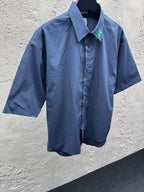Blue Cotton Plain Short-Sleeve - Men's