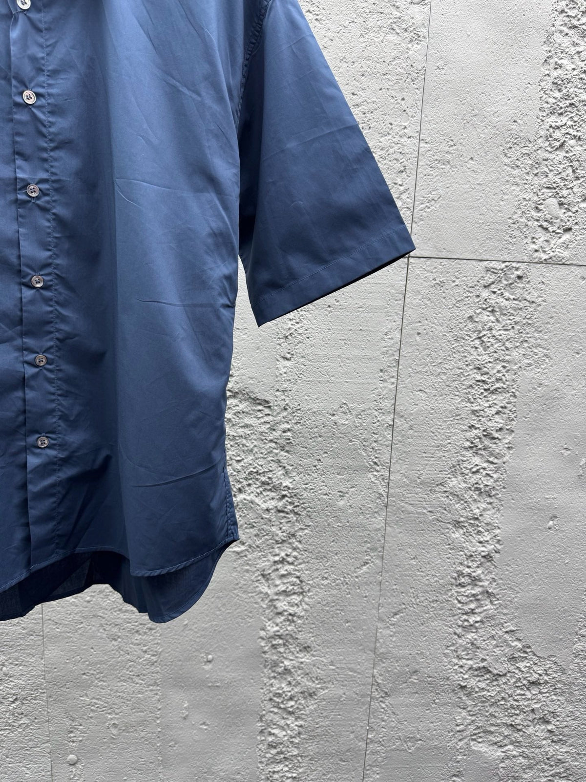 Blue Cotton Plain Short-Sleeve - Men's