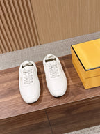 Cream Leather Plain Low-Top - Men's