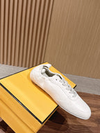 Cream Leather Plain Low-Top - Men's