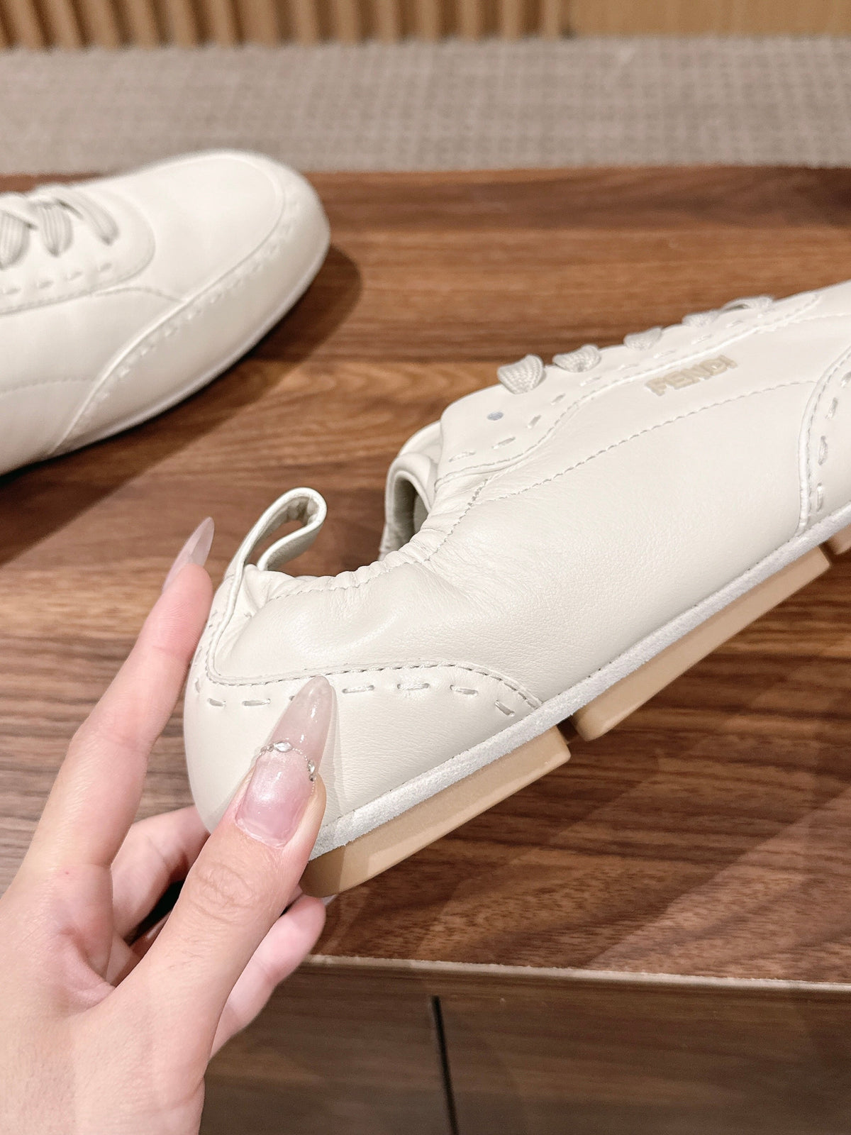 Cream Leather Plain Low-Top - Men's