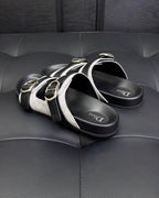 Black Leather Contrast Strap Multi Strap - Men's