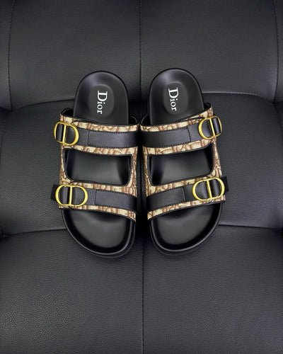 Black Leather Gold Hardware Multi Strap - Men's