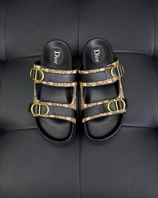 Black Leather Gold Hardware Multi Strap - Men's