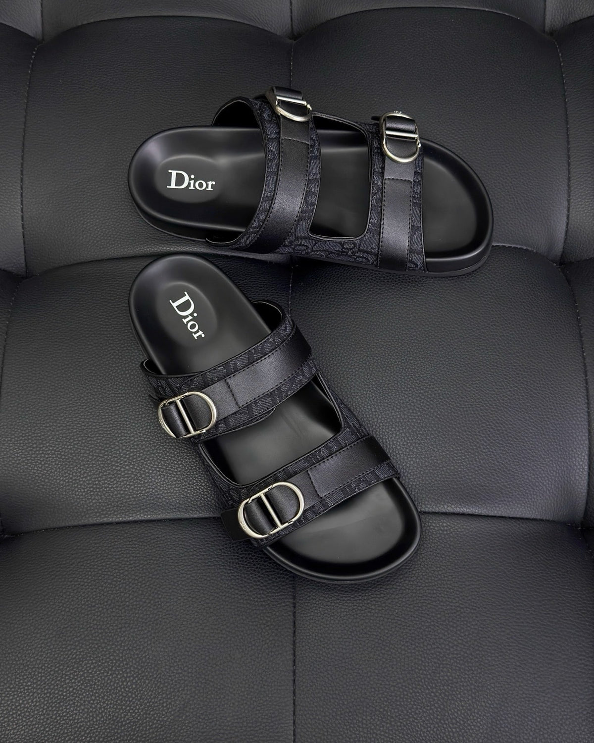 Black Leather Buckle Double Strap - Men's