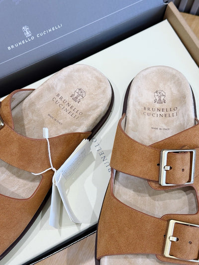 Brown Suede Buckle Double Strap - Men's