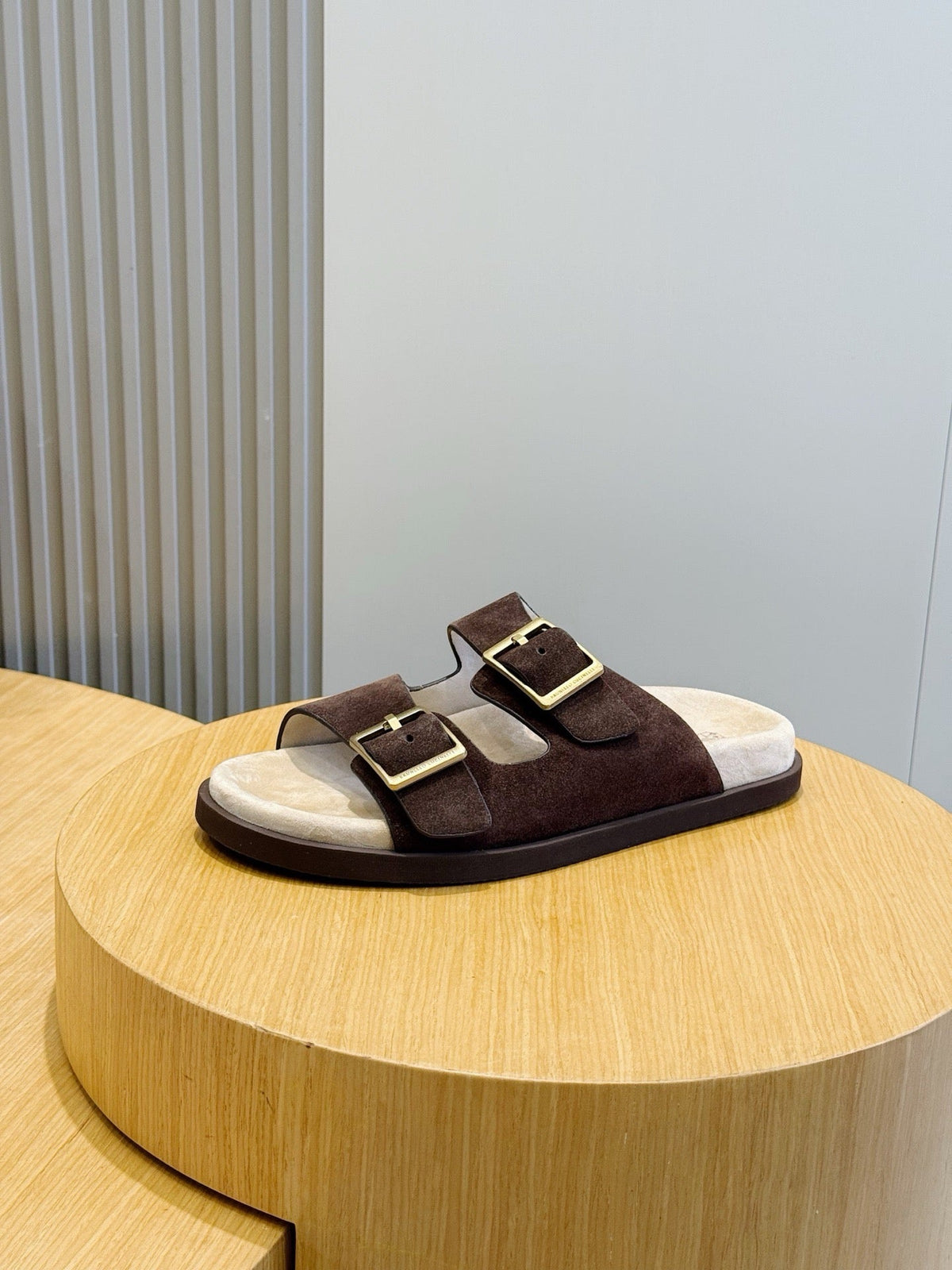 Brown Suede Cork Footbed Double Strap - Men's