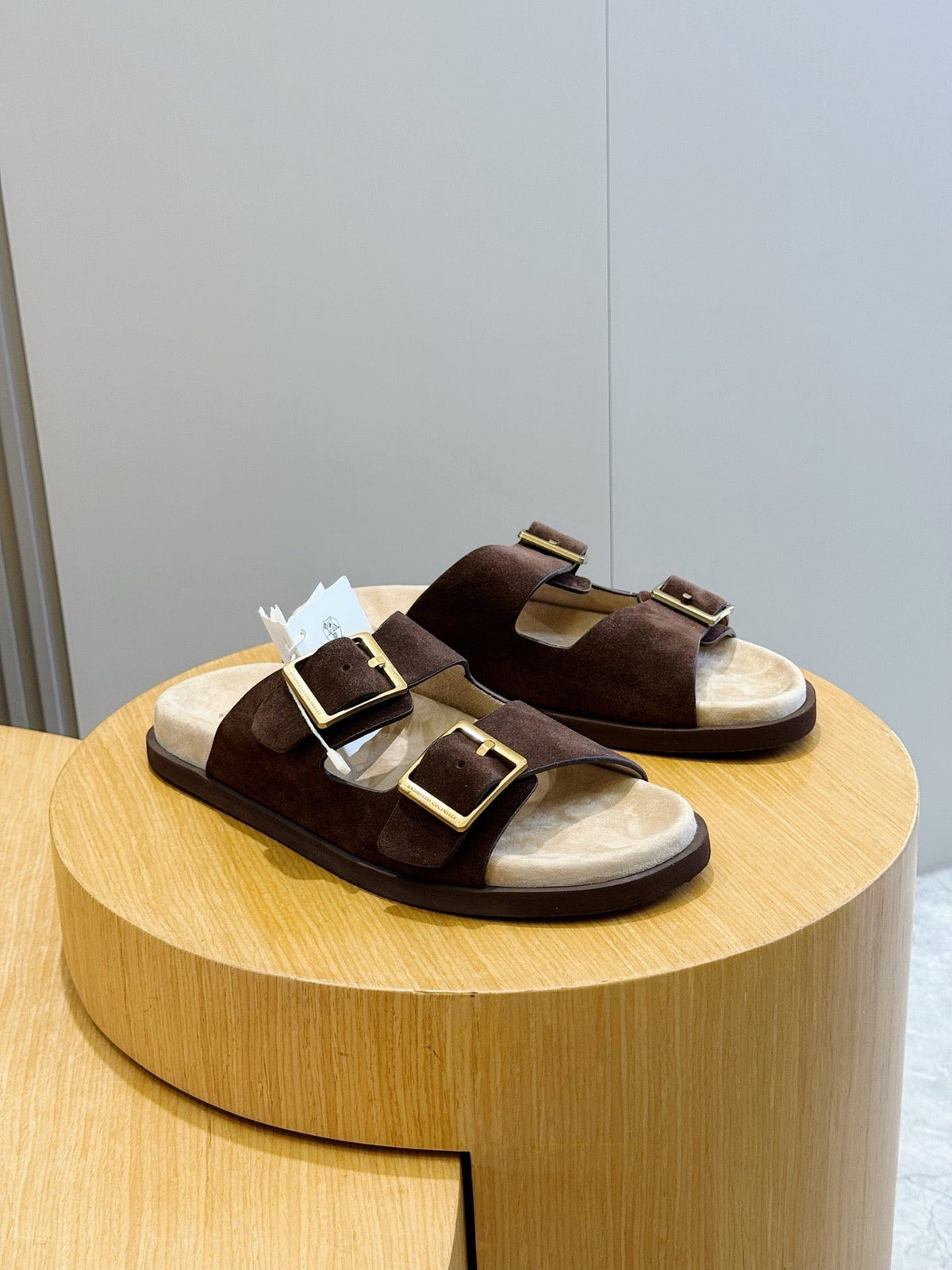 Brown Suede Cork Footbed Double Strap - Men's