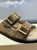 Brown Suede Cork Footbed Double Strap - Men's