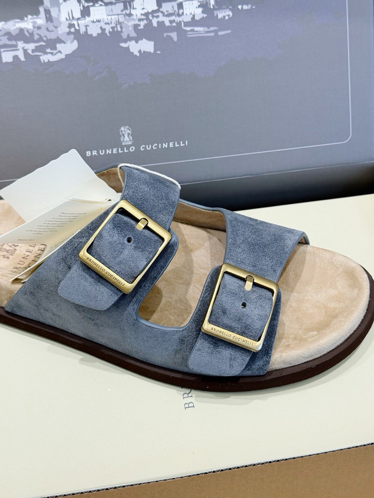 Brown Suede Cork Footbed Double Strap - Men's