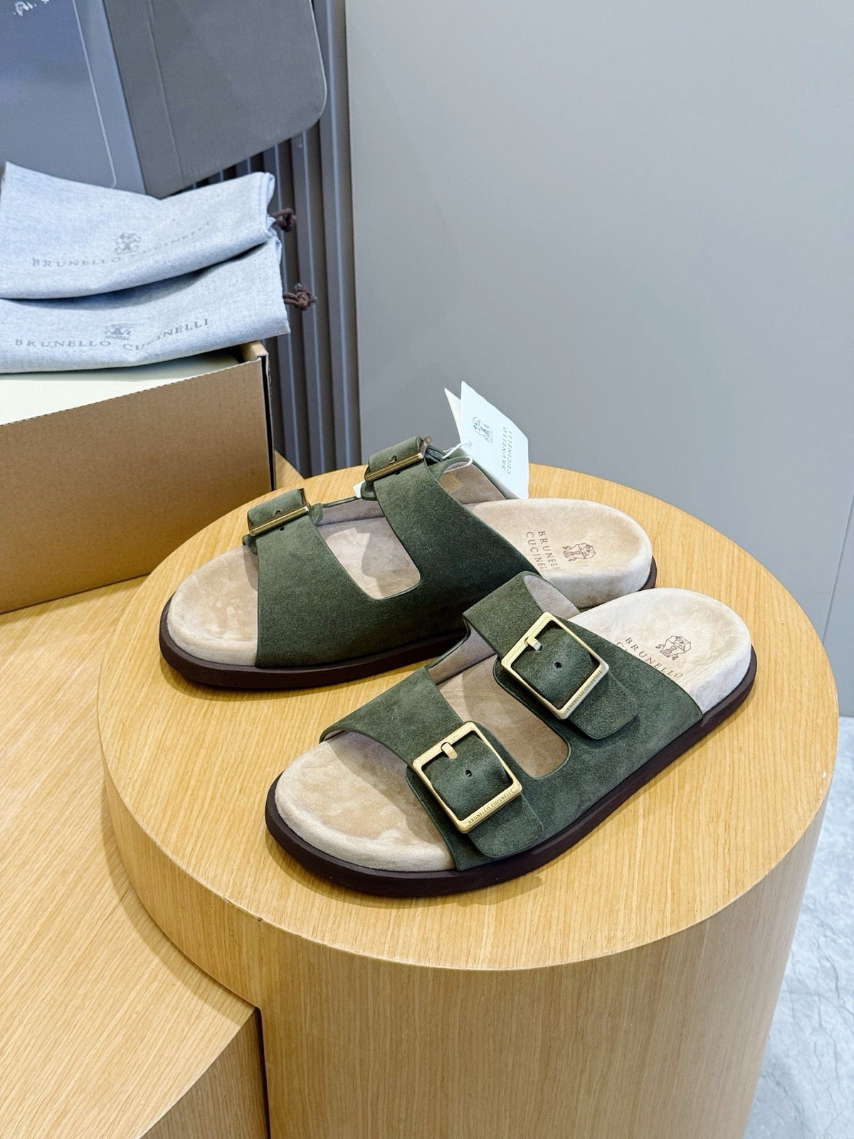 Brown Suede Cork Footbed Double Strap - Men's