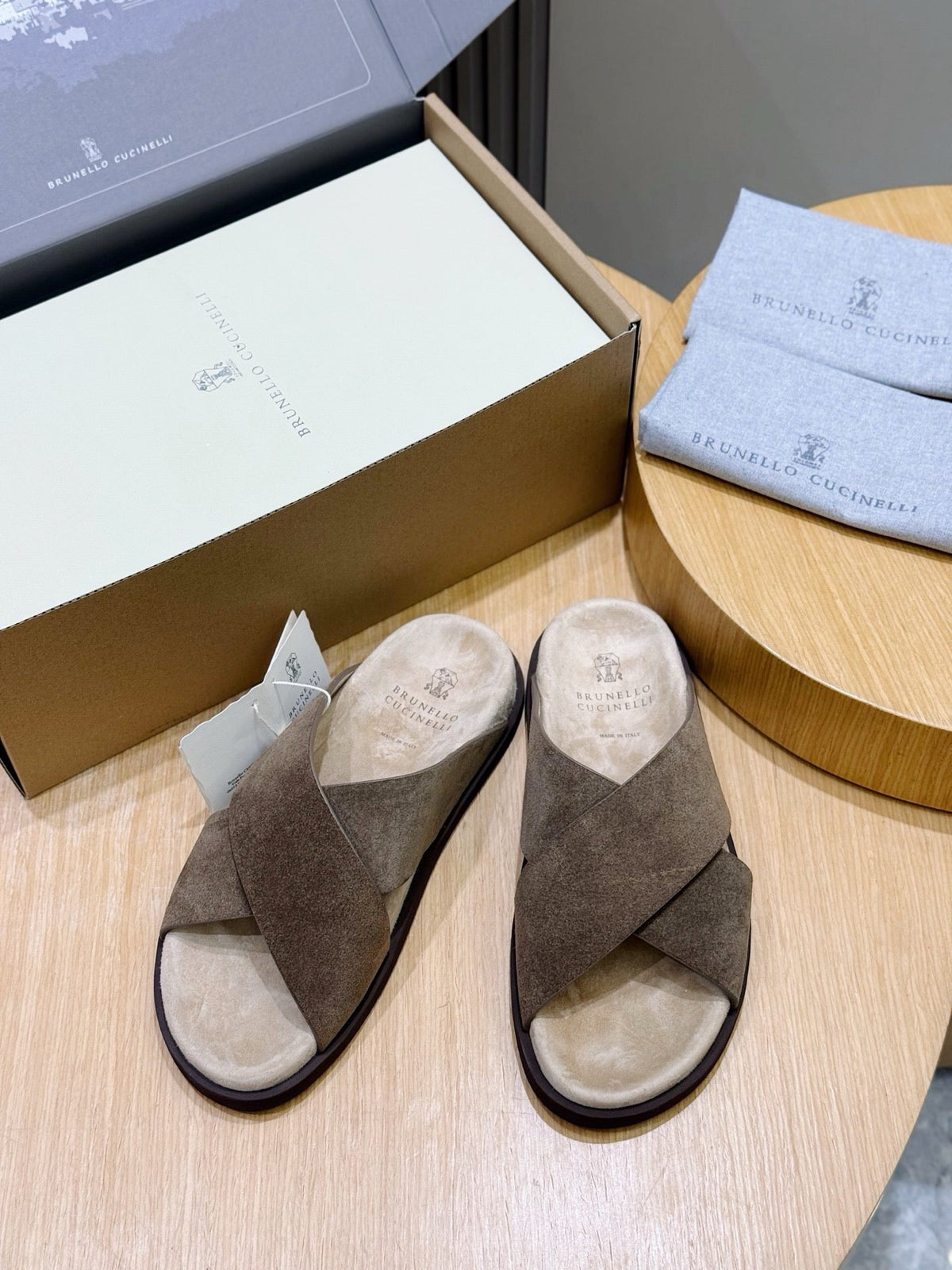 Brown Suede Plain Crossover - Men's