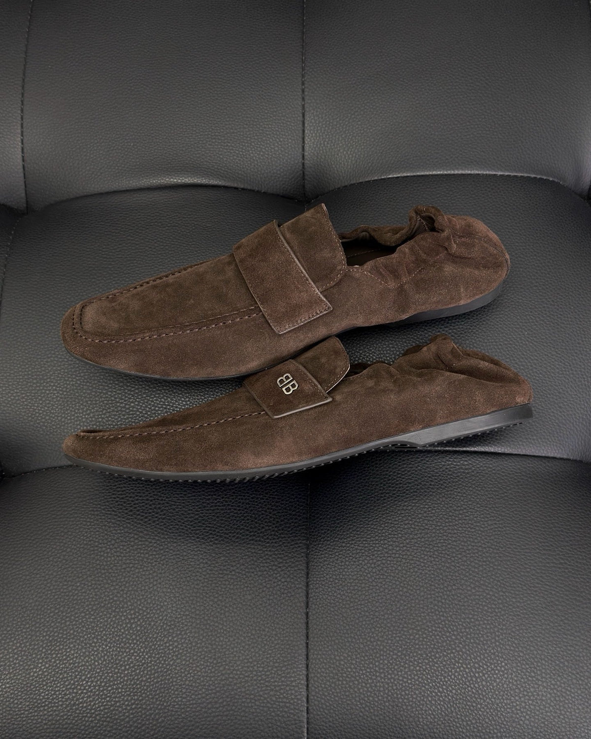 Black Leather Strap Loafer - Men's