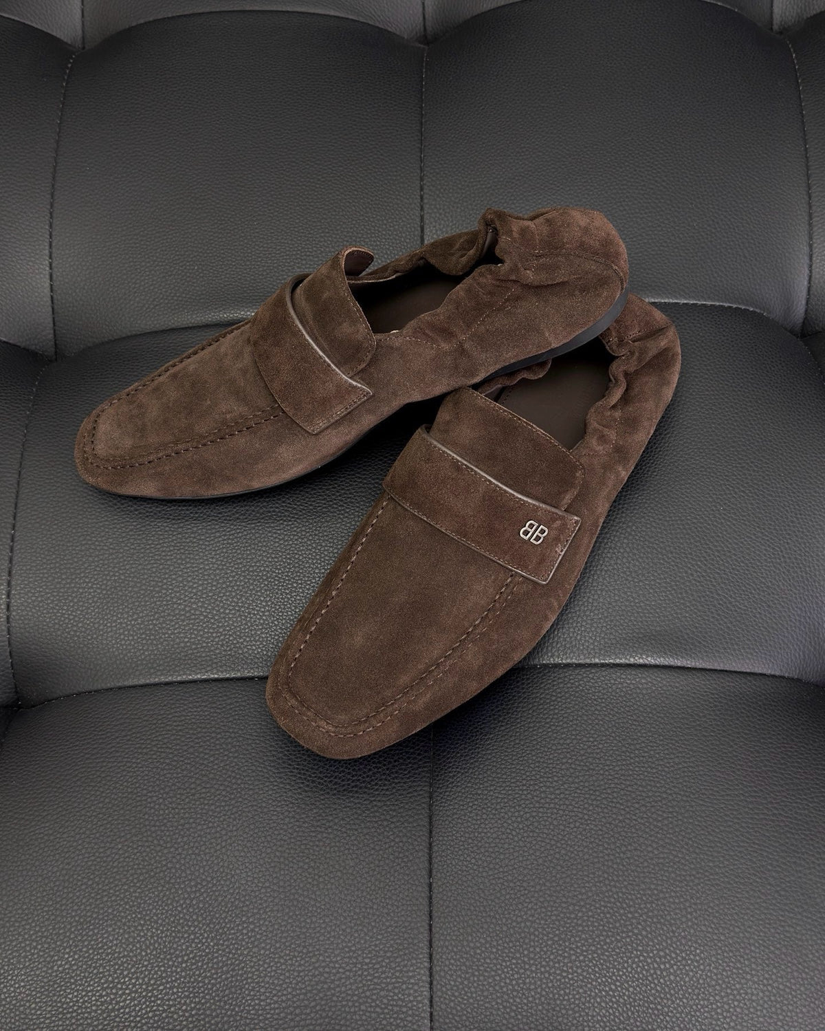 Black Leather Strap Loafer - Men's