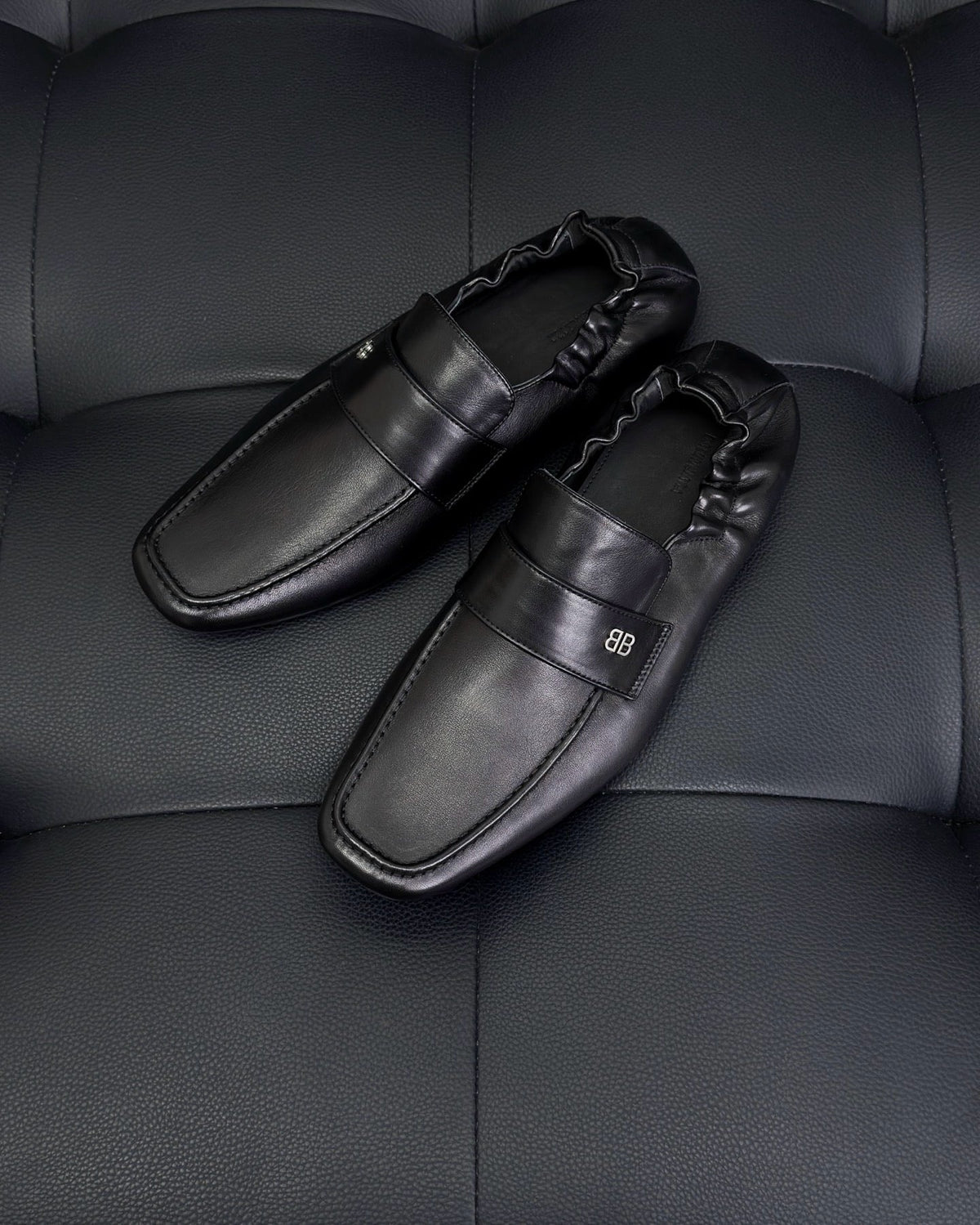 Black Leather Strap Loafer - Men's