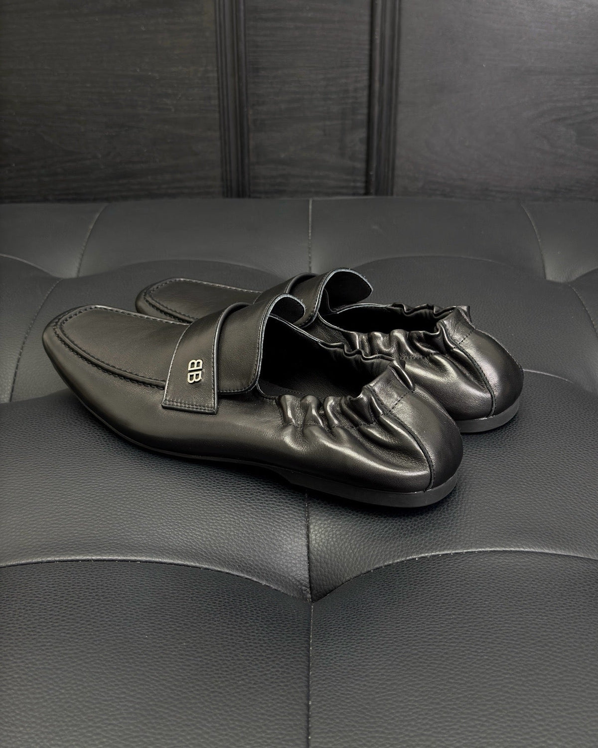 Black Leather Strap Loafer - Men's