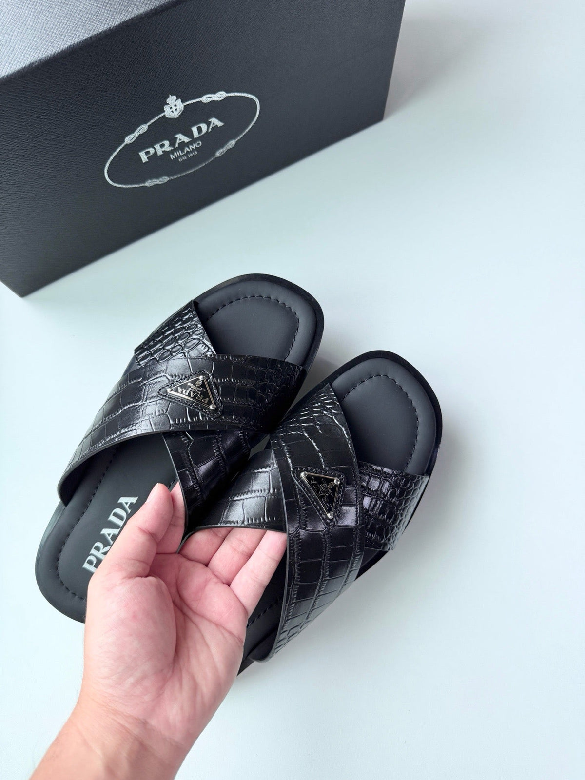 Black Leather Croc Crossover - Men's