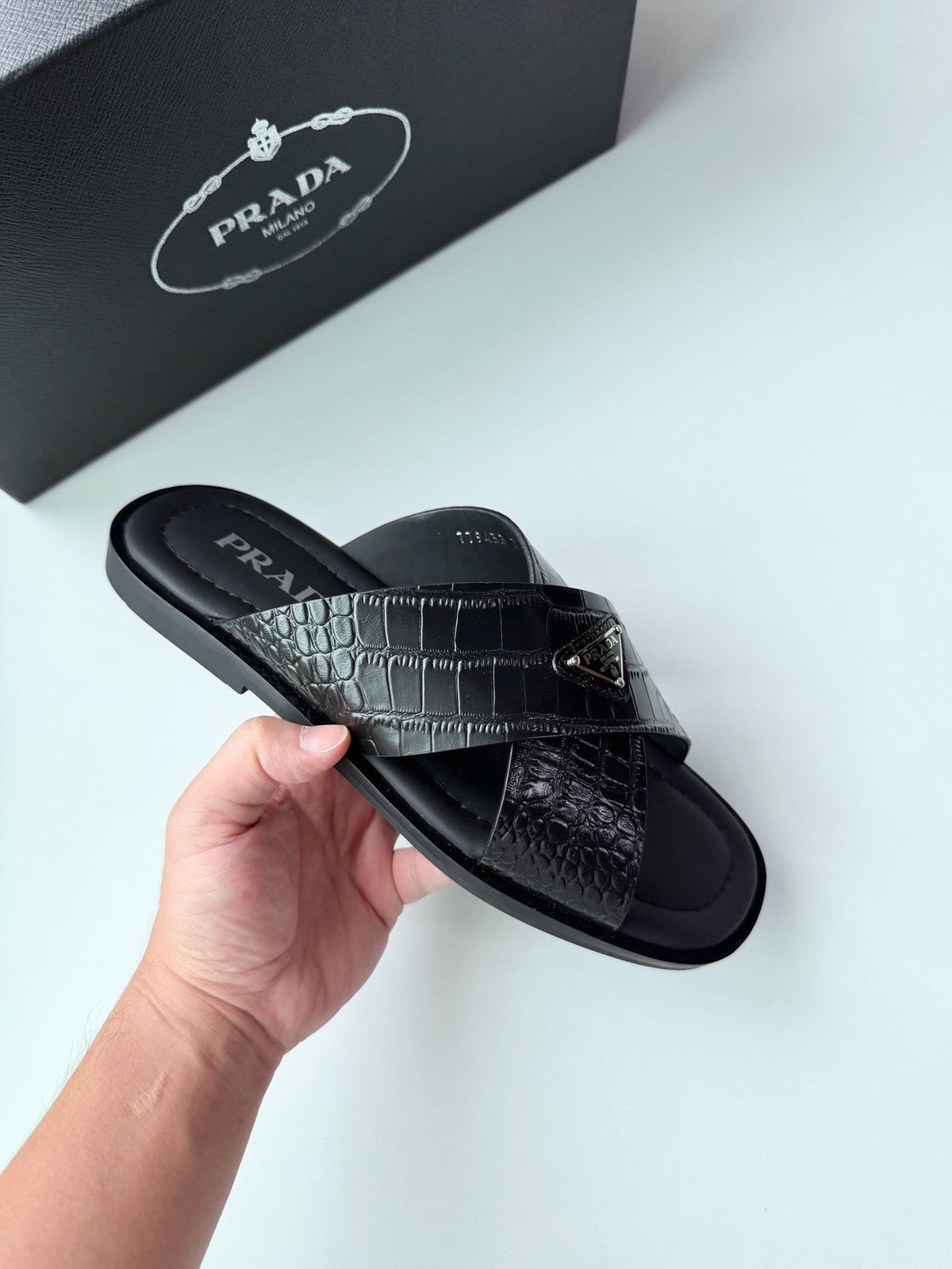 Black Leather Croc Crossover - Men's
