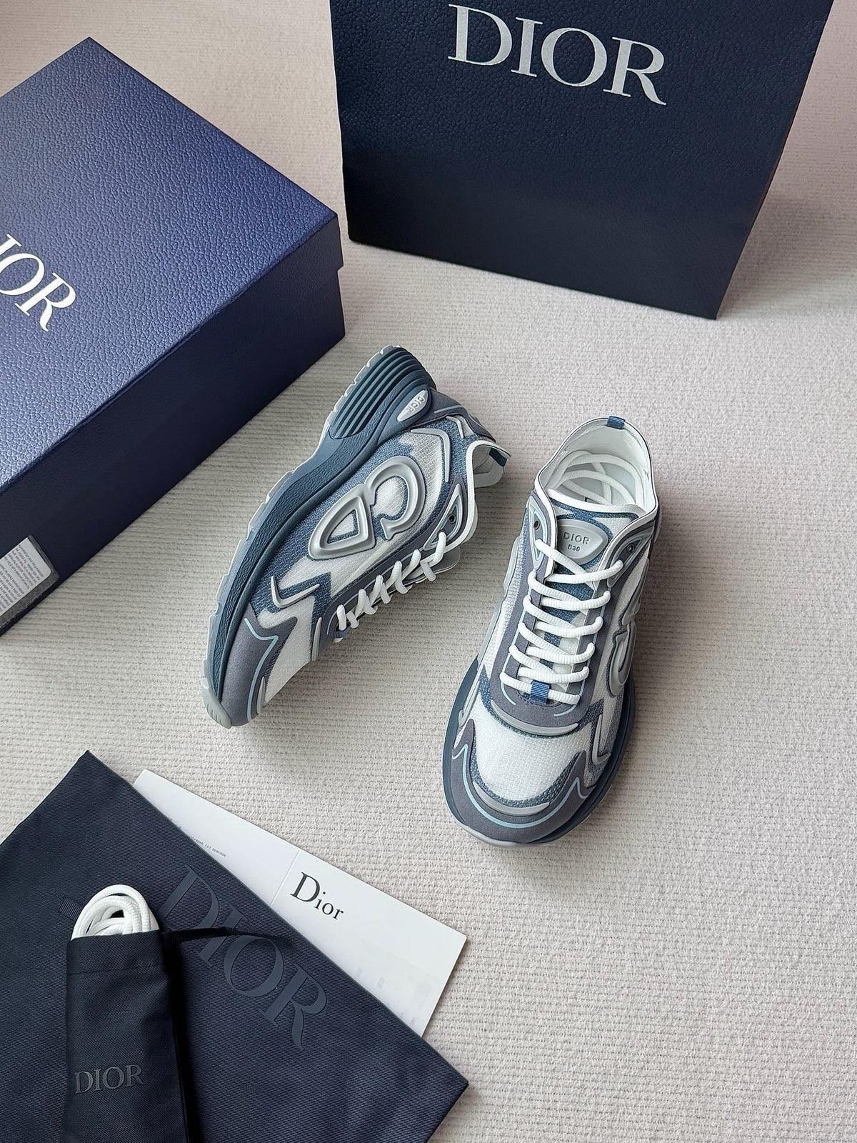 Mesh Runner Grey and Blue Sneakers - Men's