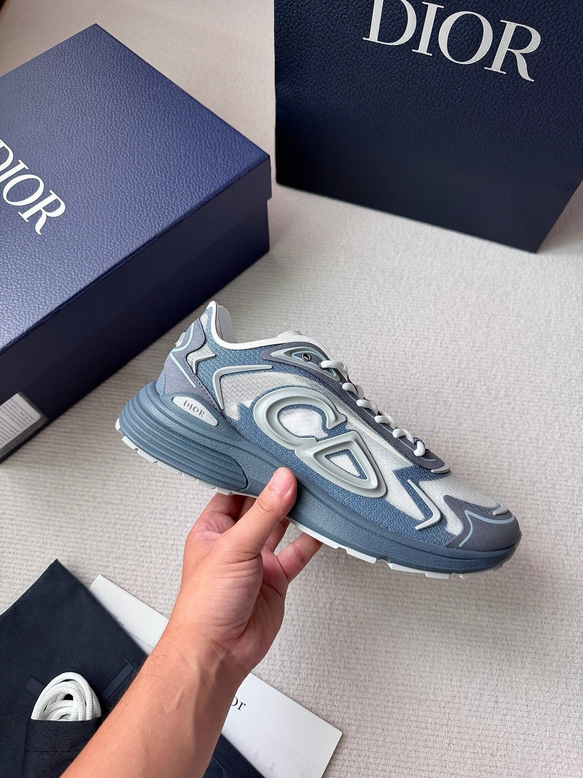 Mesh Runner Grey and Blue Sneakers - Men's