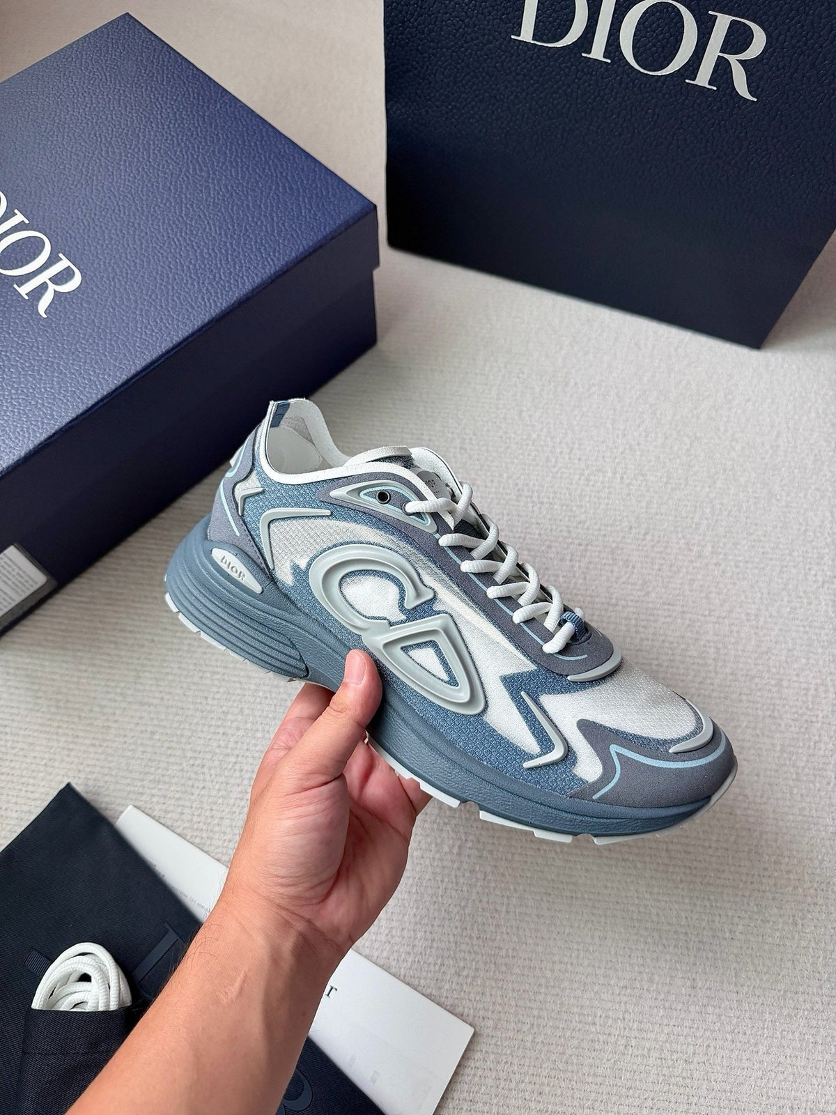Mesh Runner Grey and Blue Sneakers - Men's