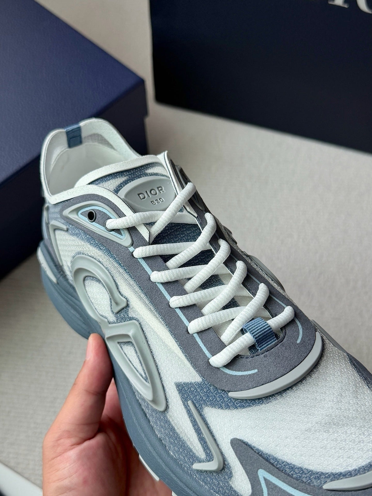 Mesh Runner Grey and Blue Sneakers - Men's