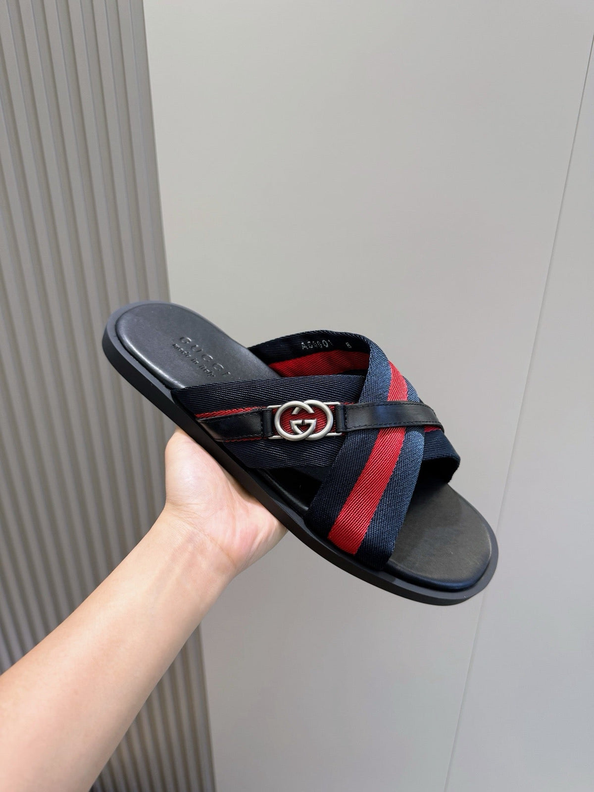 Black Leather Web Stripe Crossover - Men's