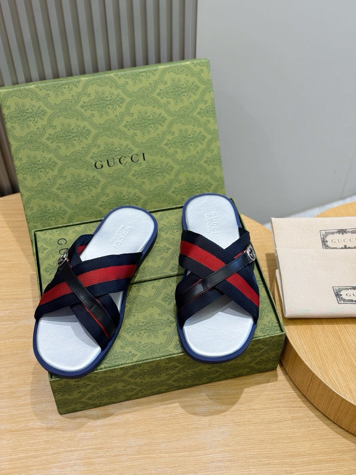 White Leather Web Stripe Crossover - Men's