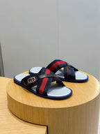 White Leather Web Stripe Crossover - Men's