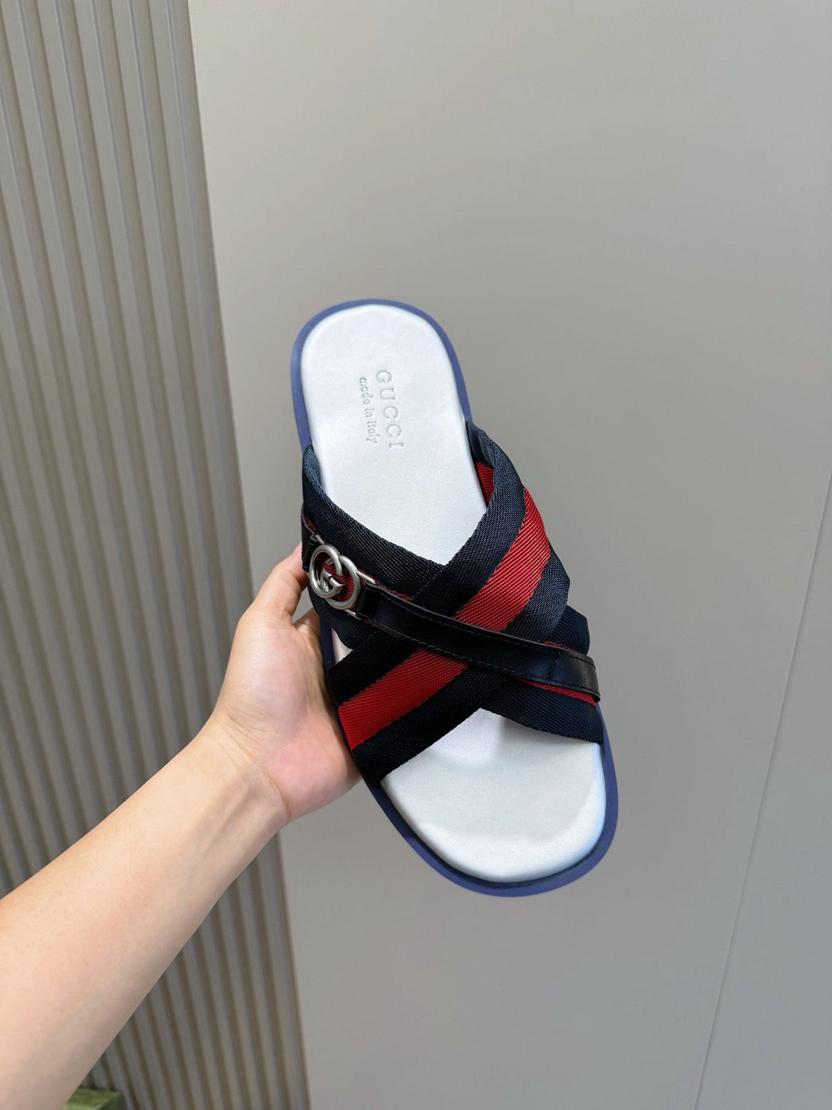 White Leather Web Stripe Crossover - Men's