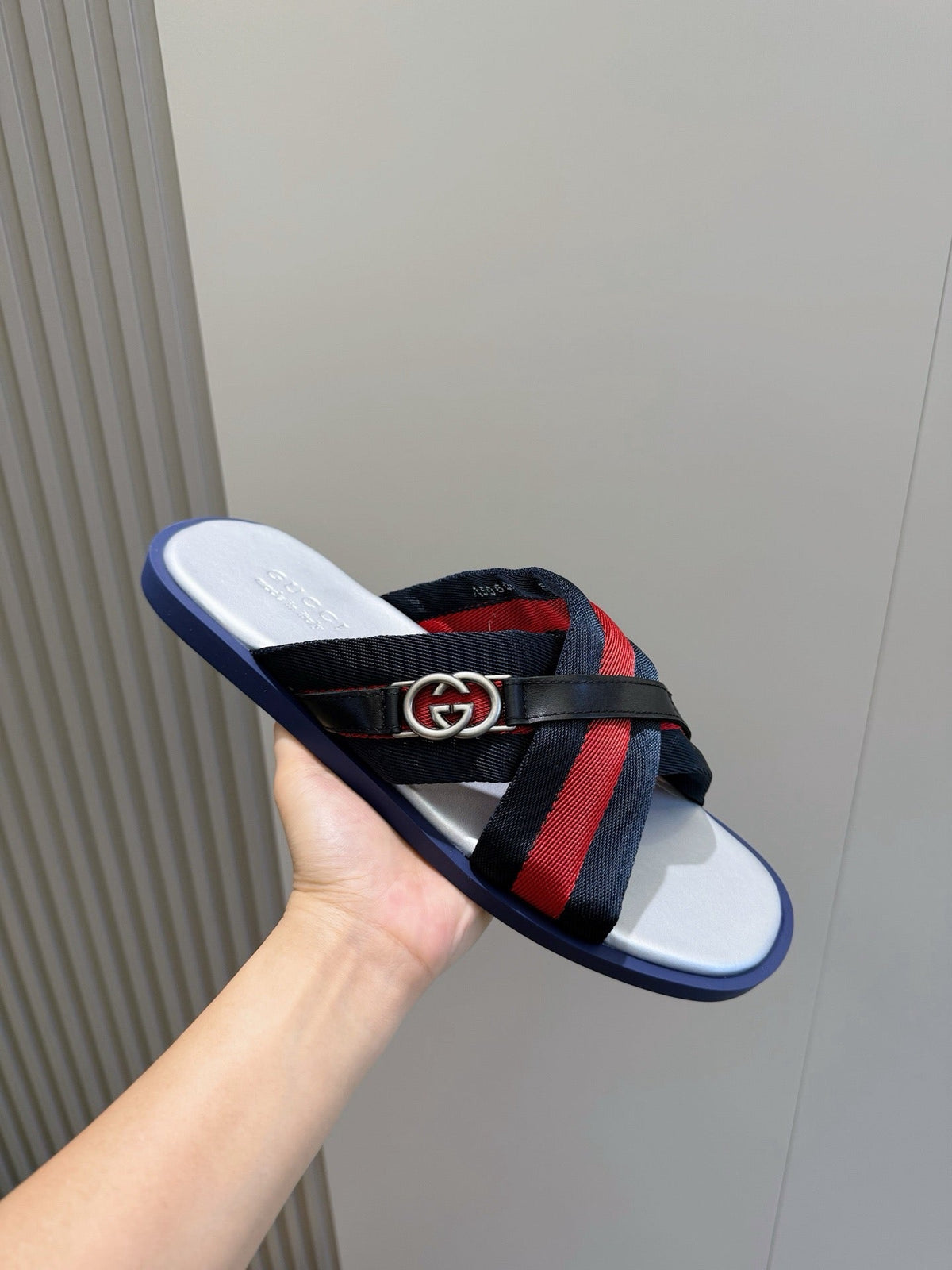 White Leather Web Stripe Crossover - Men's