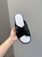 White Leather Web Stripe Crossover - Men's