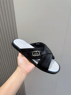 White Leather Web Stripe Crossover - Men's
