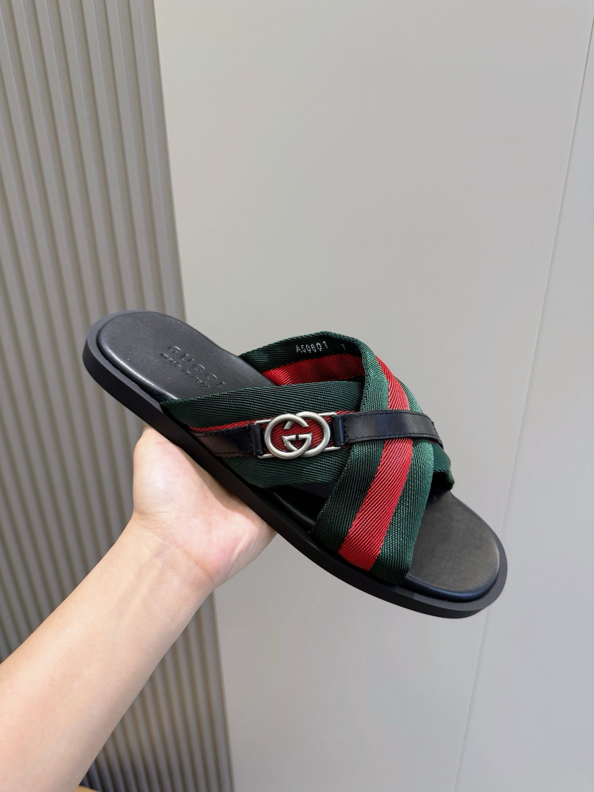 White Leather Web Stripe Crossover - Men's