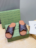 Brown Leather Plain Crossover - Men's
