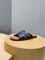 Brown Leather Plain Crossover - Men's