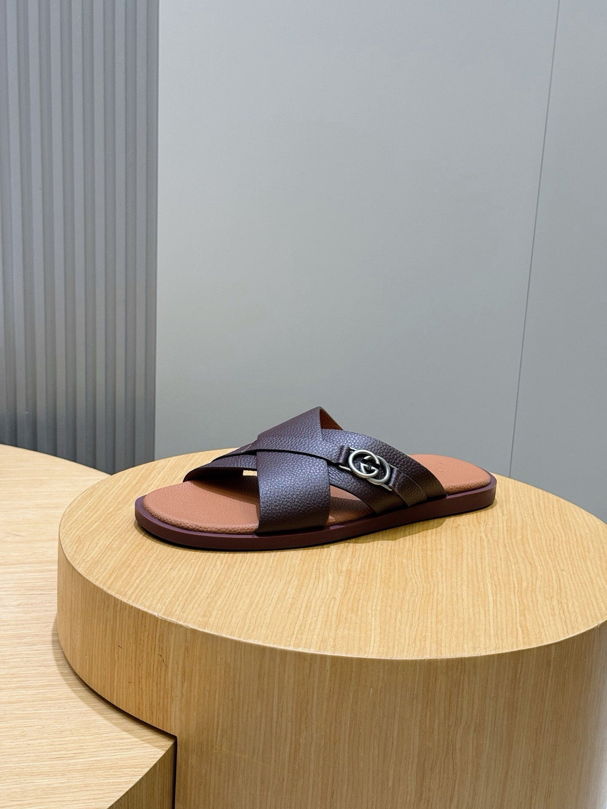 Brown Leather Plain Crossover - Men's