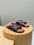 Brown Leather Plain Crossover - Men's